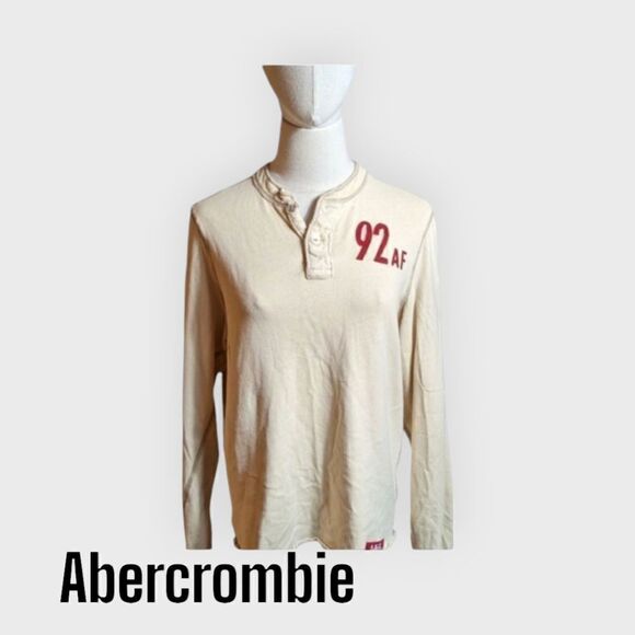 Vintage Abercrombie Cream Button Logo Long Sleeve Tee Shirt - Picture 1 of 8